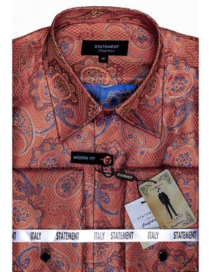 Men's Dress Shirt Long Sleeves Fancy Woven with Cuff Links | WS-102-Rust