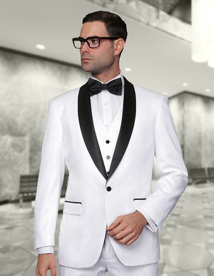 Men's 3pc Suit with Flat Front Pants | WYNN-White