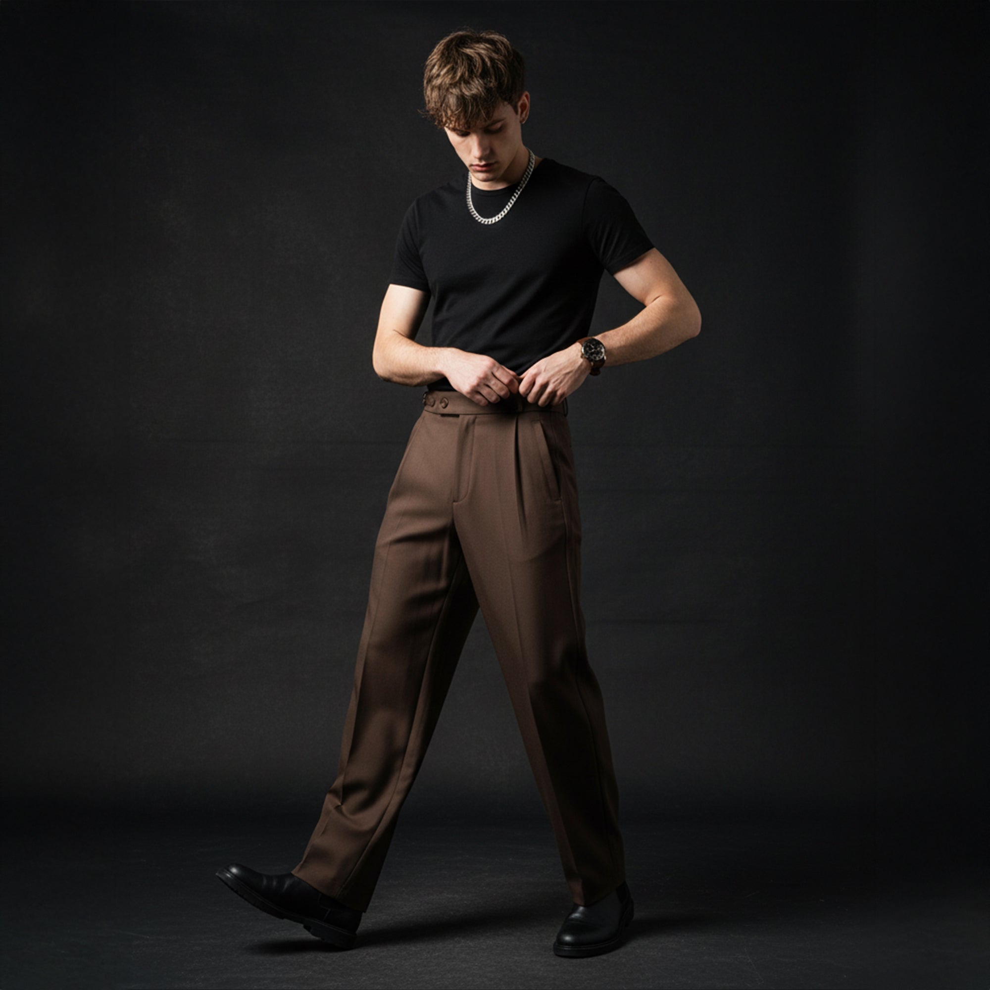 Wellington Side-Tab Trousers COFFEE