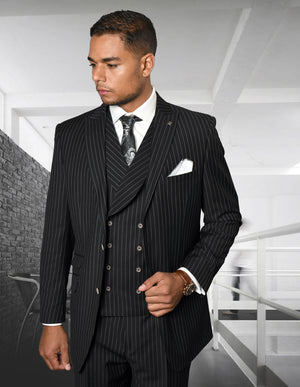 Men's 3pc Suit with Flat Front Pants | ZARELLI-Black