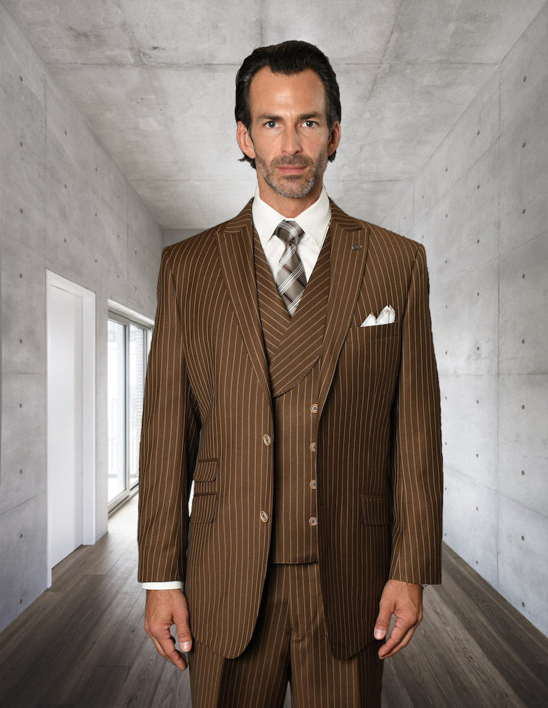Men's 3pc Suit with Flat Front Pants | ZARELLI-Bronze