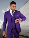 Men’s purple solid 3pc suit modern fit flat front pants double‑breasted vest super 180’s italian wool STATEMENT SUITS ZARGALA