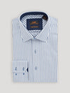 Navy Beckett dress shirt with double button barrel cuff and point collar from Steven Land, featured at Franky Fashion