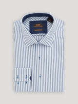 Navy Beckett dress shirt with double button barrel cuff and point collar from Steven Land, featured at Franky Fashion