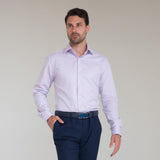 Blue Brompton dress shirt with point collar and rounded French cuffs from Steven Land, featured at Franky Fashion