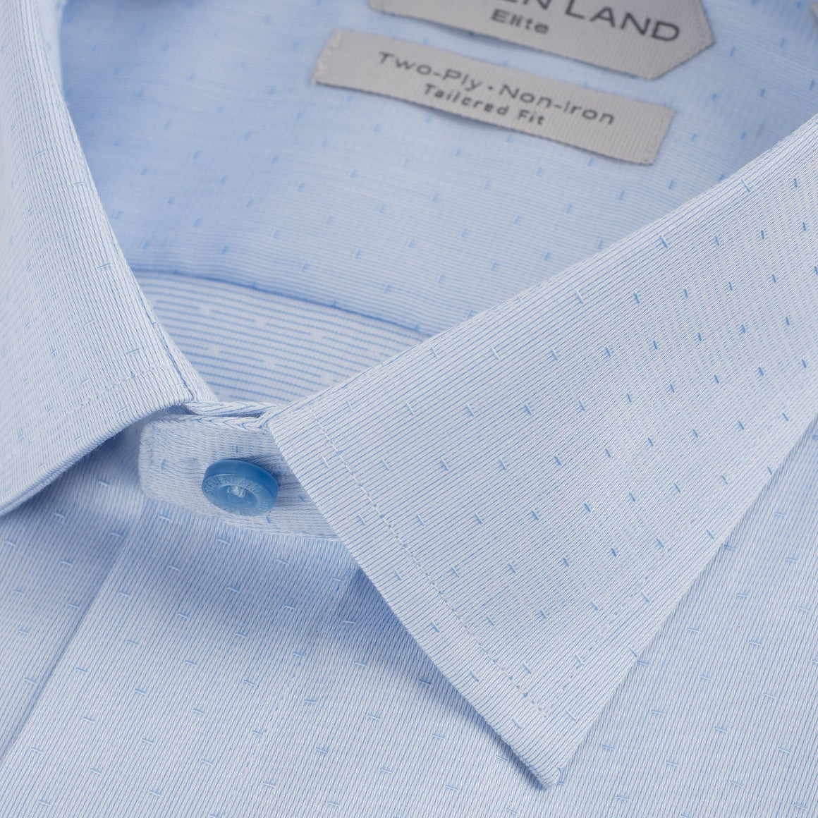 Blue Finley dress shirt with French cuff and point collar from Steven Land, featured at Franky Fashion