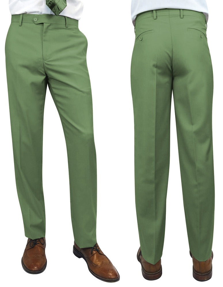 Men’s Apple Green slim fit flat-front pants super 150’s wool STATEMENT SUITS PL-100