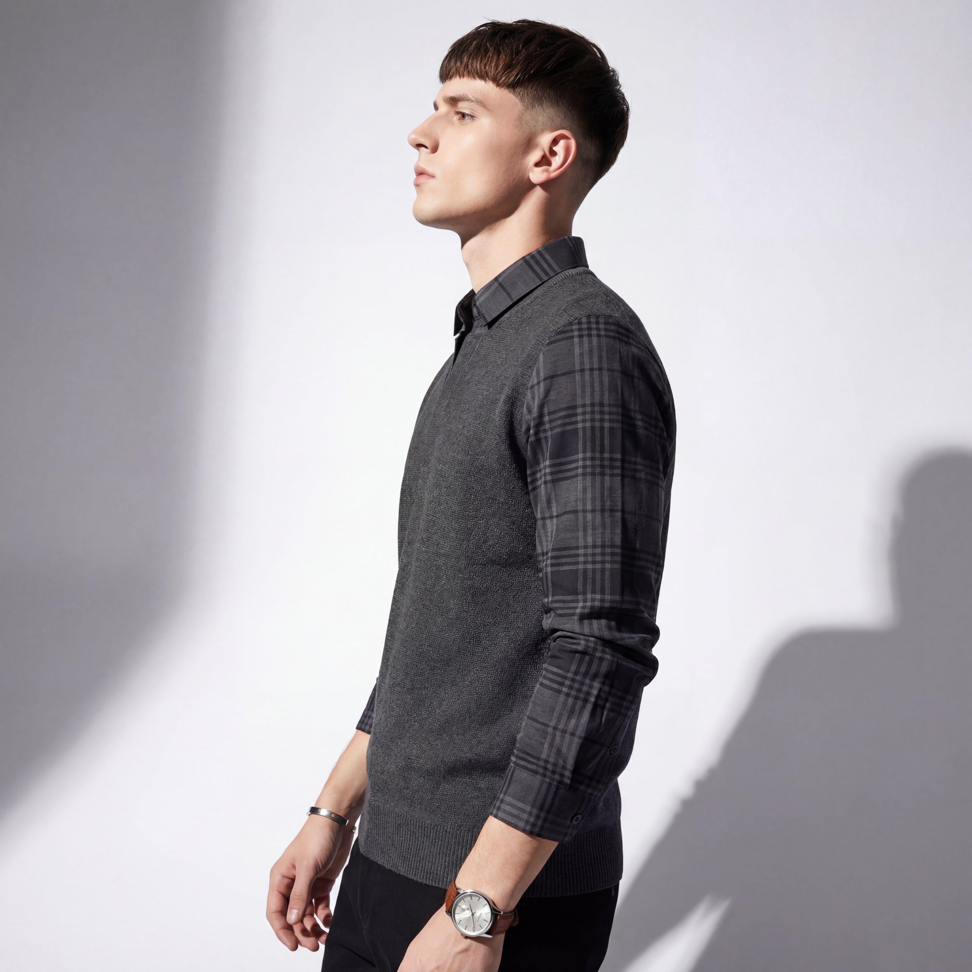 dress shirt and sweater Dual-Layer Knit Fusion LS Sweater Shirt GREY