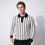 Imperial Stripe Knit Polo LS WHITE