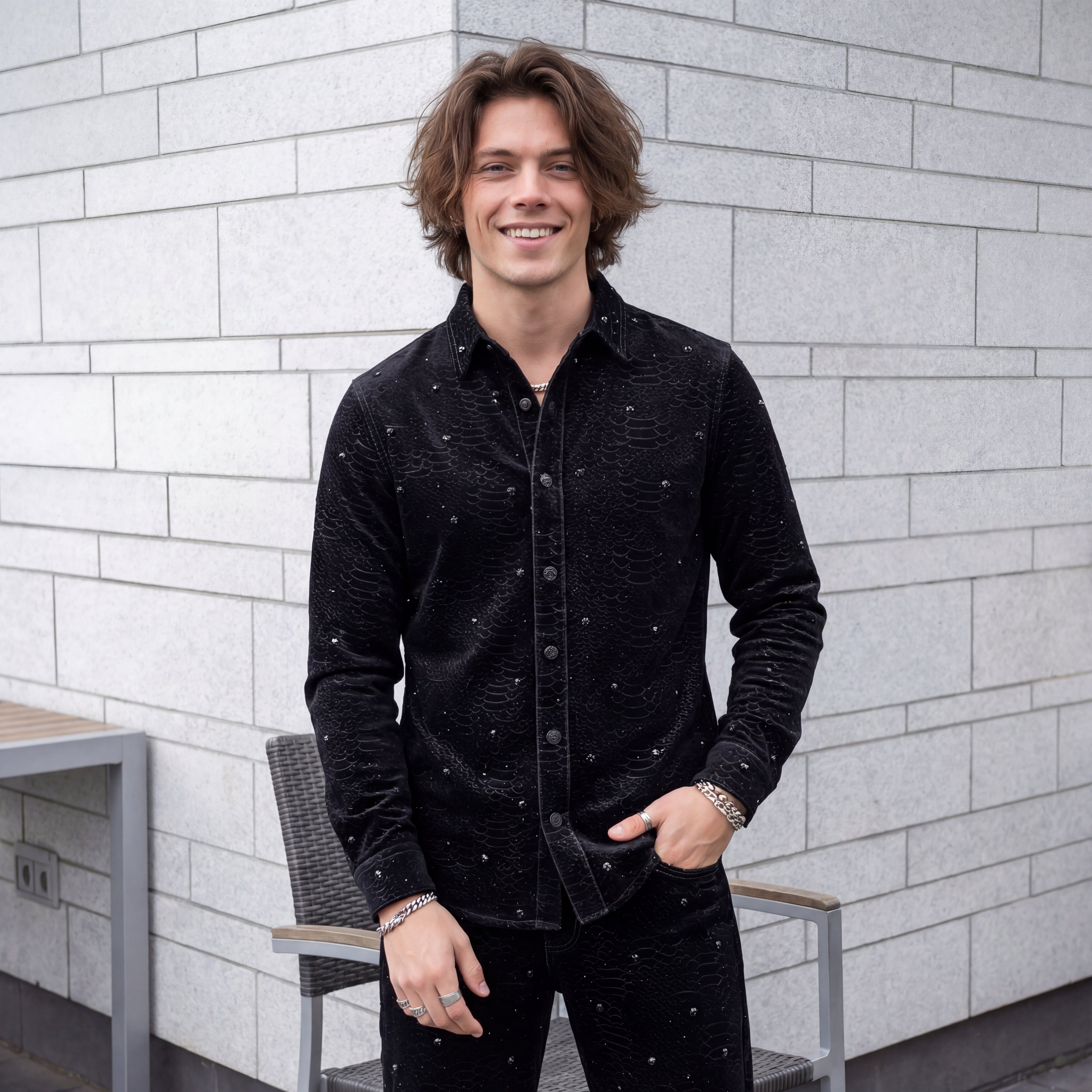 Midnight Serpent Rhinestone Jacket - Century Penthouse BLACK