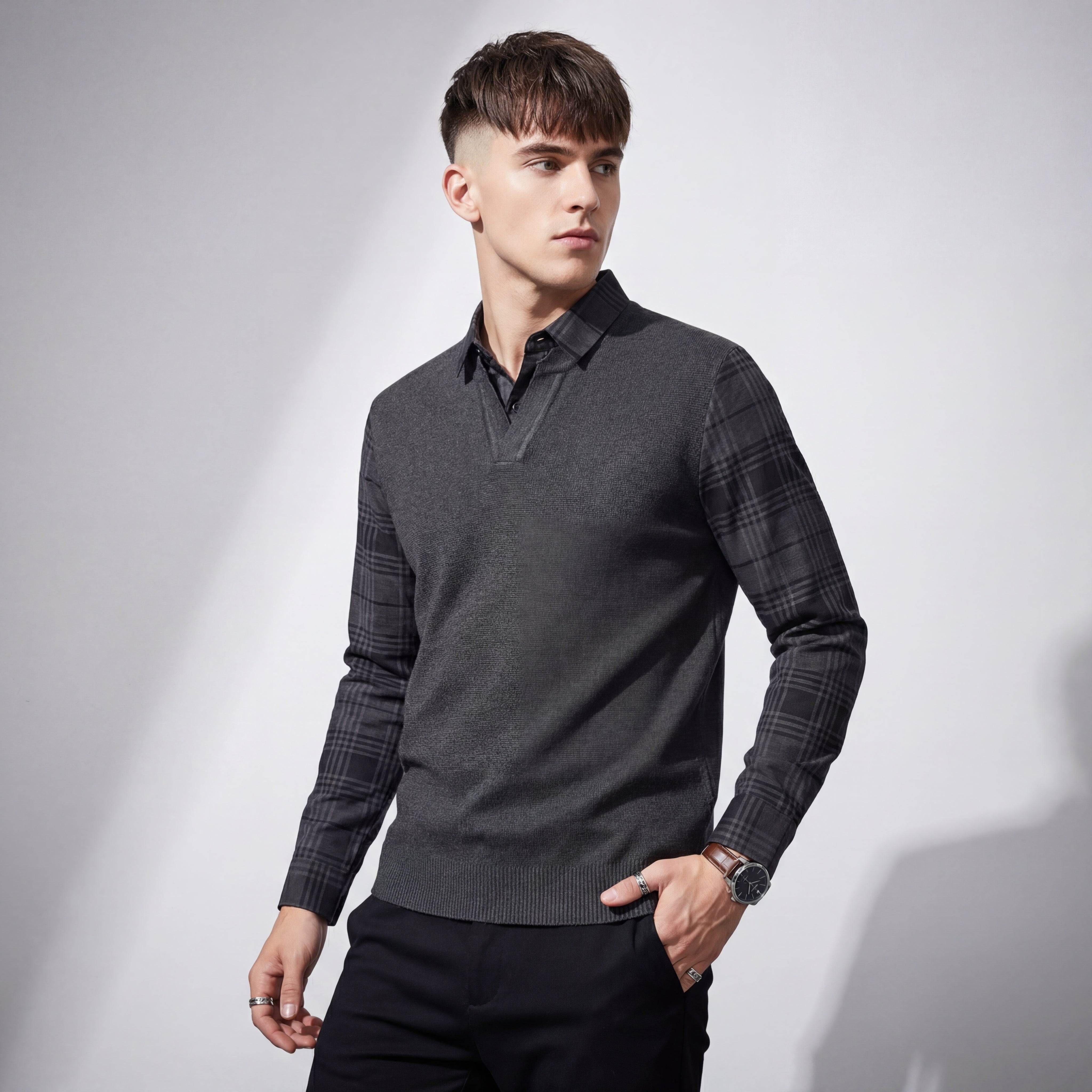 dress shirt with sweater Dual-Layer Knit Fusion LS Sweater Shirt GREY