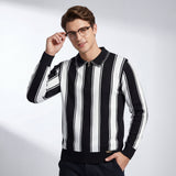 Vanguard Stripe Knit Polo LS BLACK