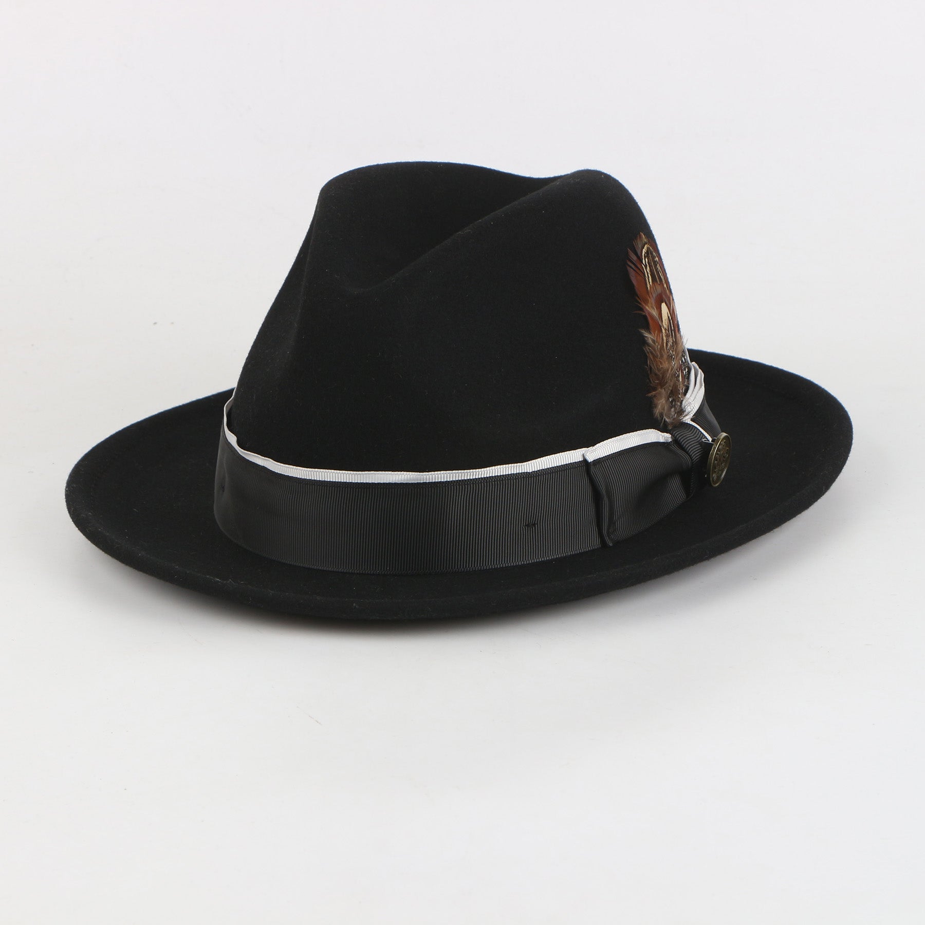 Steven Land WH-106 Black Wool Fedora Hat with Satin Grosgrain Band