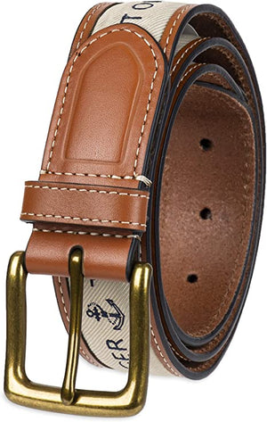 Tommy Hilfiger Men's Ribbon Inlay Fabric Belt with Harness Buckle at   Men’s Clothing store