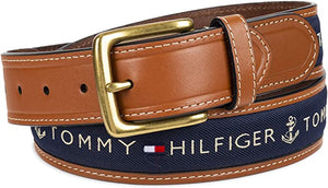 Tommy Hilfiger Men's Ribbon Inlay Fabric Belt with Single Prong Buckle | 11TL02X032