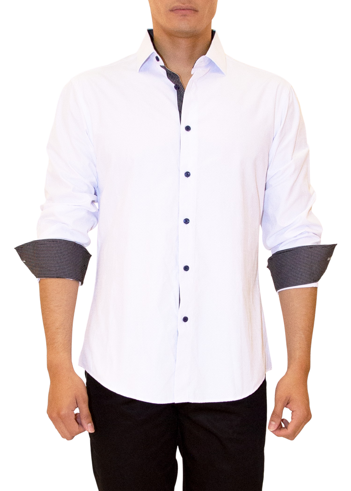 Men's Long Sleeves Shirt | Modern Fit European Design | Navy, White | 192533