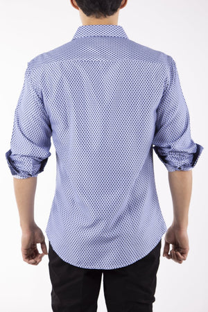 Men's Slim-Fit European Design Long Sleeves Shirt Blue | 202308