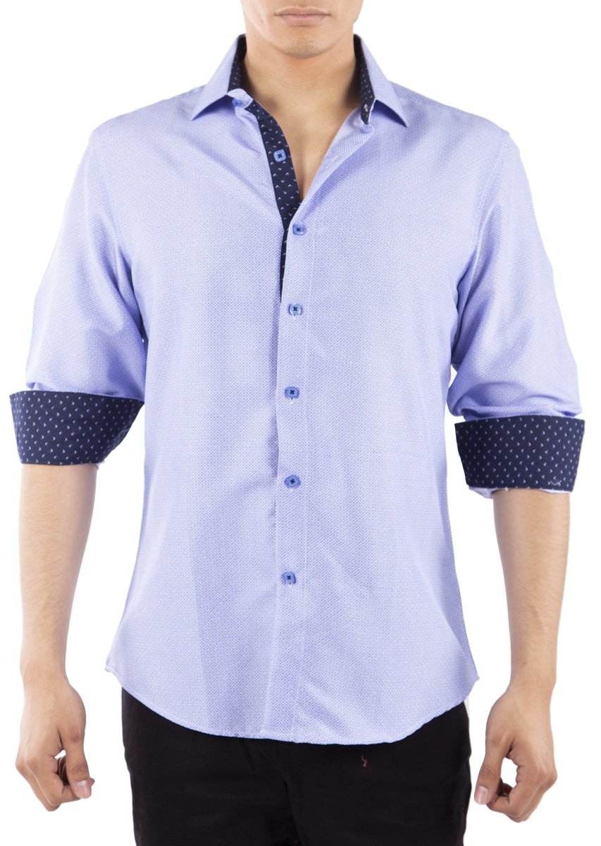 Men's Slim-Fit European Design Long Sleeves Shirt Blue - 202309 - FrankyFashion.com