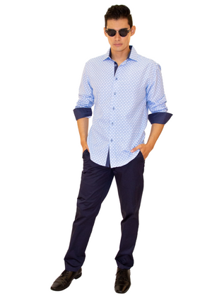 Men's Slim-Fit European Design Long Sleeves Shirt Turquoise - 202326 - FrankyFashion.com