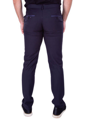 Men's Navy Pinstripe Dress Pants Modern Fit European Design | 213117
