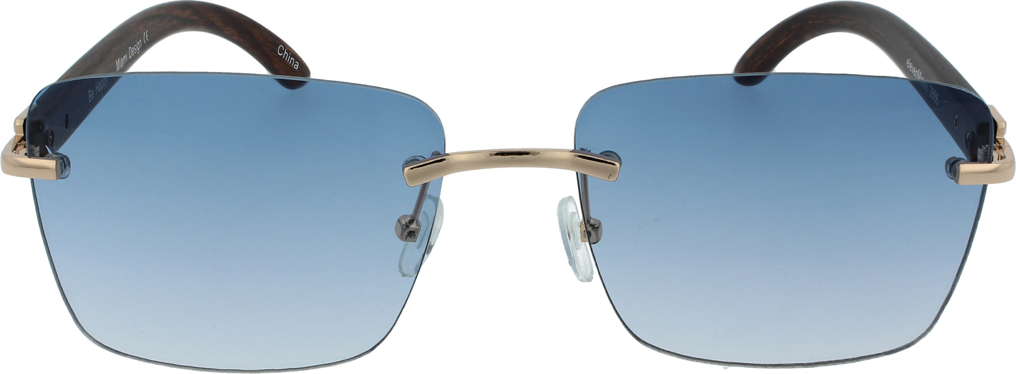 Frameless Sunglasses |Wooden Style Temples | Adjustable Nose Pads | 100% UV Protection | 2686 Blue