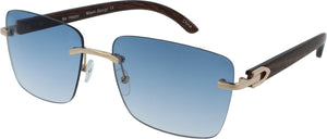 Frameless Sunglasses |Wooden Style Temples | Adjustable Nose Pads | 100% UV Protection | 2686