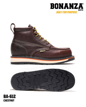 Bonanza Boots | FRONTIER 6" Moc Toe Dual Density Wedge Work Boot | BA-612 | Crazy Brown
