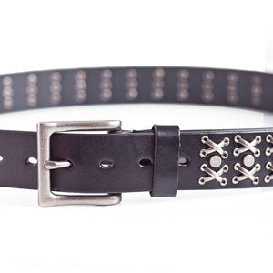 LATICCI Casual Punk Rock Black Studded Belt Italian Leather Belt 1.5in Width | 10135
