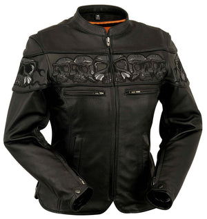 Sacred Skulls - Women's Motorcyle Leather Jacket - FrankyFashion.com