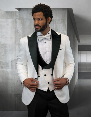 3pc Tuxedo Suit Fancy Jacket And Vest With Solid Color Pants. Including Bow Tie