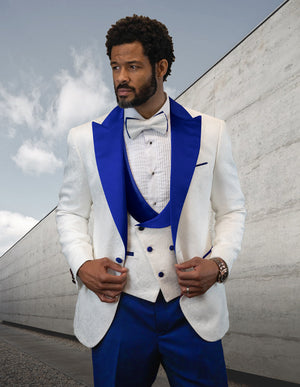 3pc Tuxedo Suit Fancy Jacket And Vest With Solid Color Pants. Including Bow Tie | Hilton | Royal
