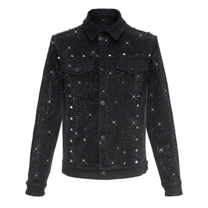 Men's Crystalized Studded Denim Jacket European Fashion | JJ208