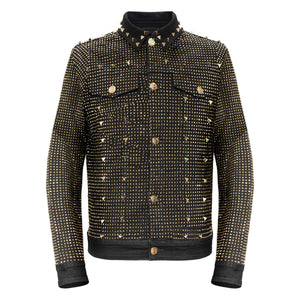 Men's Crystalized Studded Denim Jacket European Fashion | JJ208