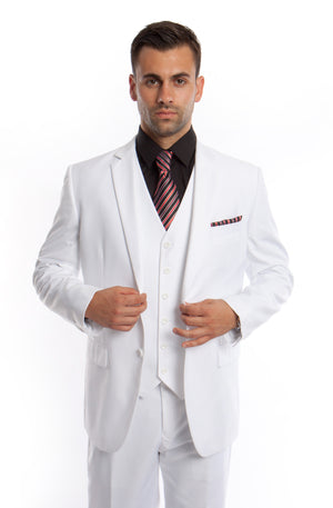 White Solid 3-PC Modern Fit Suits For Men