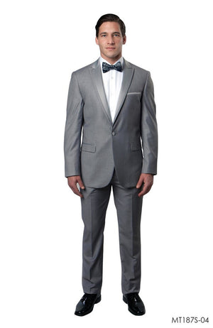 Satin Peak Lapel With Trim Grey / Grey Tuxedo 2-PC Slim Fit