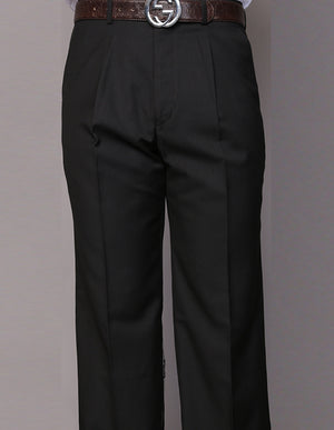 Men's Regular Fit Pants 100% Fine Wood Pleasted | Black | PA-200A