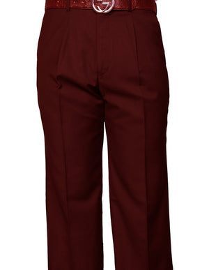 Men's Regular Fit Pants 100% Fine Wood Pleasted | Burgundy | PA-200A