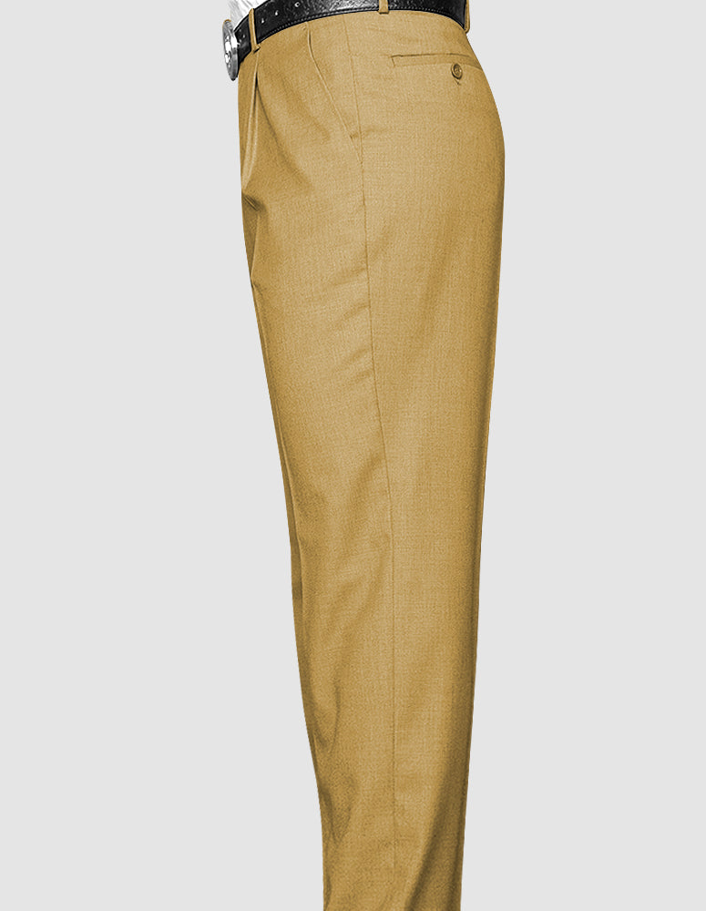 Men's Regular Fit Pants 100% Fine Wood Pleasted | Camel | PA-200A
