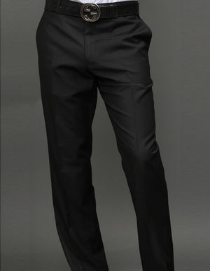 Men's Flat Front Dress Pants 100% Fine Italian Wood Modern Fit | Black | PA-200B