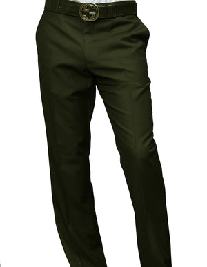 Men's Flat Front Dress Pants 100% Fine Italian Wood Modern Fit | Olive | PA-200B