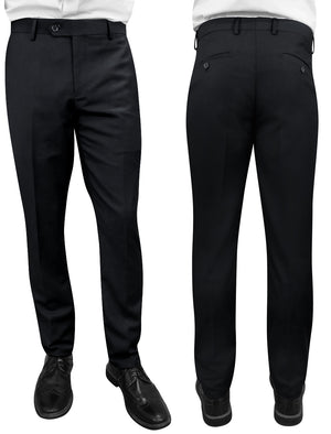 Men's Dress Pants Flat Front 100% Fine Wool Open Inseam | Black | PL-100