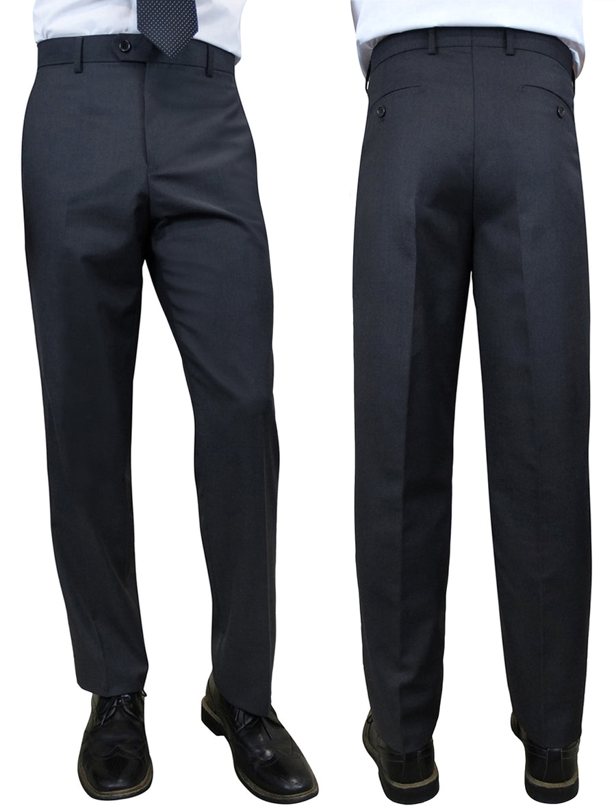 Men's Dress Pants Flat Front 100% Fine Wool Open Inseam | Charcoal | PL-100
