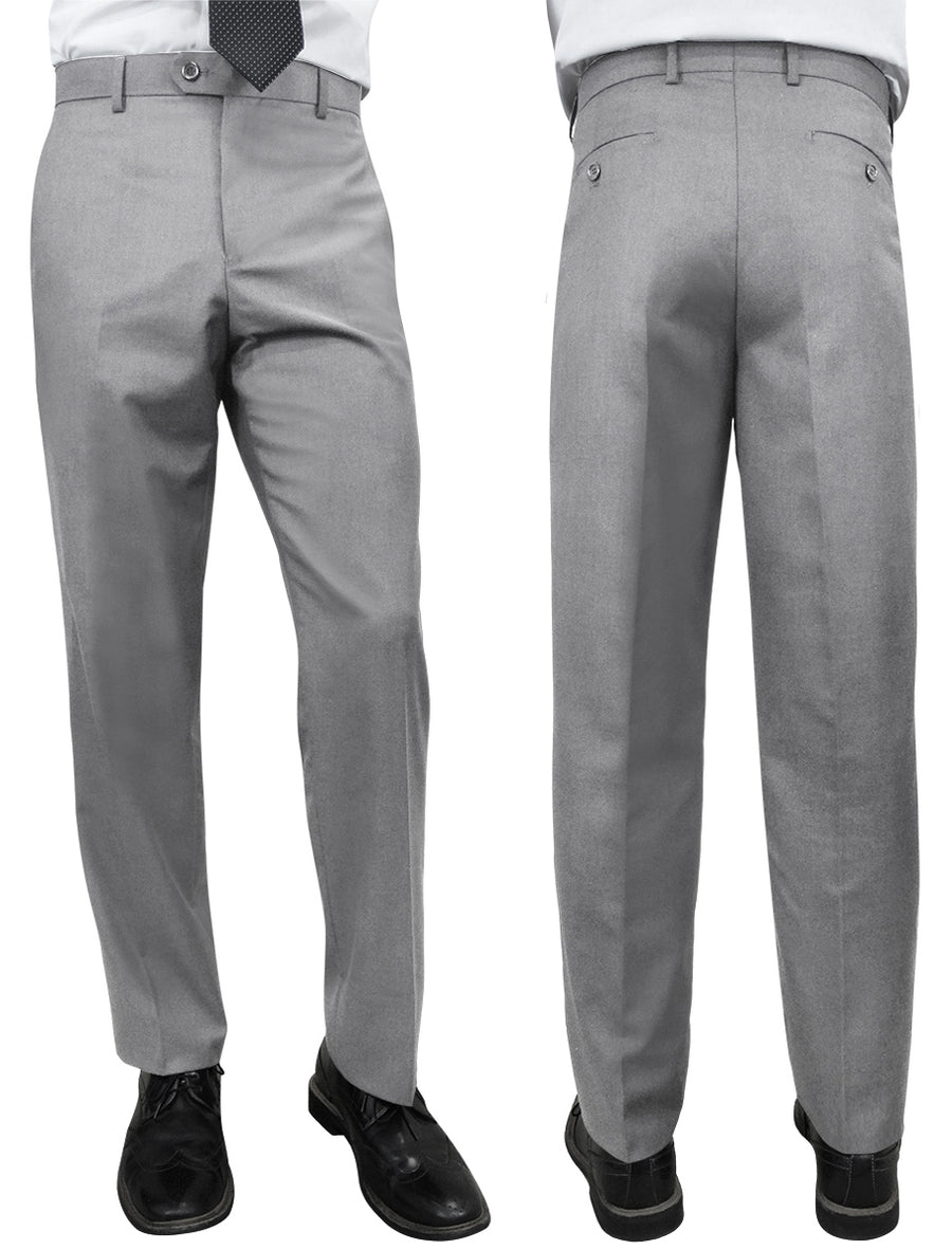 Men's Dress Pants Flat Front 100% Fine Wool Open Inseam | Grey | PL-100