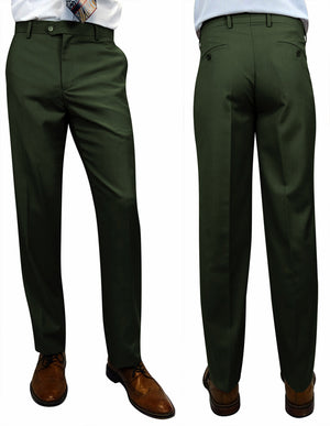 Men's Dress Pants Flat Front 100% Fine Wool Open Inseam | Hunter | PL-100