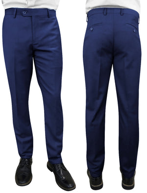 Men's Dress Pants Flat Front 100% Fine Wool Open Inseam | Sapphire | PL-100