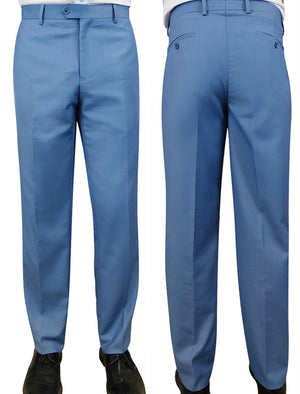Men's Dress Pants Flat Front 100% Fine Wool Open Inseam | Steel-blue | PL-100