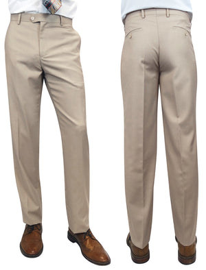 Men's Dress Pants Flat Front 100% Fine Wool Open Inseam | Tan | PL-100