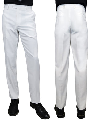 Men's Dress Pants Flat Front 100% Fine Wool Open Inseam | White | PL-100