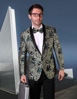 SINGLE BREASTED MEN'S JACKET WITH MATCHING BOW TIE | GREEN | RJ-102