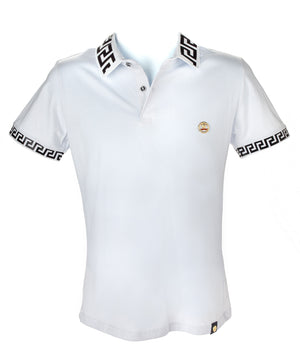 Men's European Slim Fit Short Sleeves Polo Shirt | White/Black | SLF03 | CLEARANCE